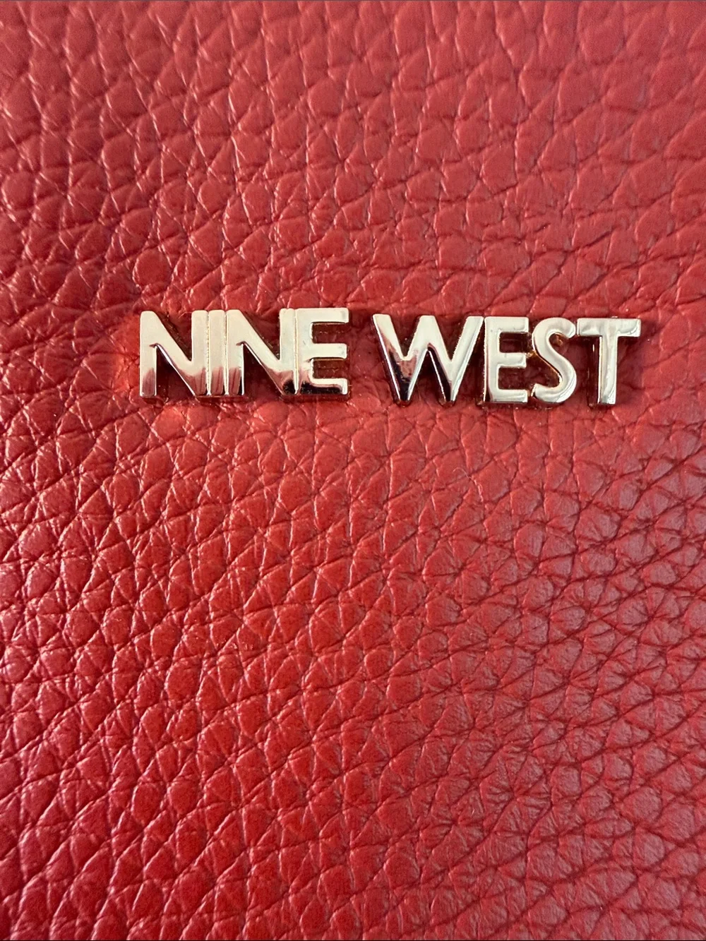 Nine West Red Pebbled Tote with Gold Logo Charm